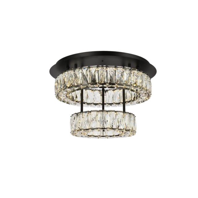 Elegant Lighting 3503F18L2BK Monroe 2 Light 18 inch LED Double Flush Mount in Black with Clear Crystal