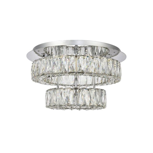 Elegant Lighting 3503F18L2C Monroe 18 Inch LED Light 2 Tier LED Flush Mount in Chrome with Royal Cut Clear Crystal