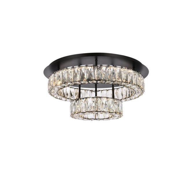 Elegant Lighting Monroe 2 Light 22 inch LED Double Flush Mount in Black with Clear Crystal 3503F22L2BK