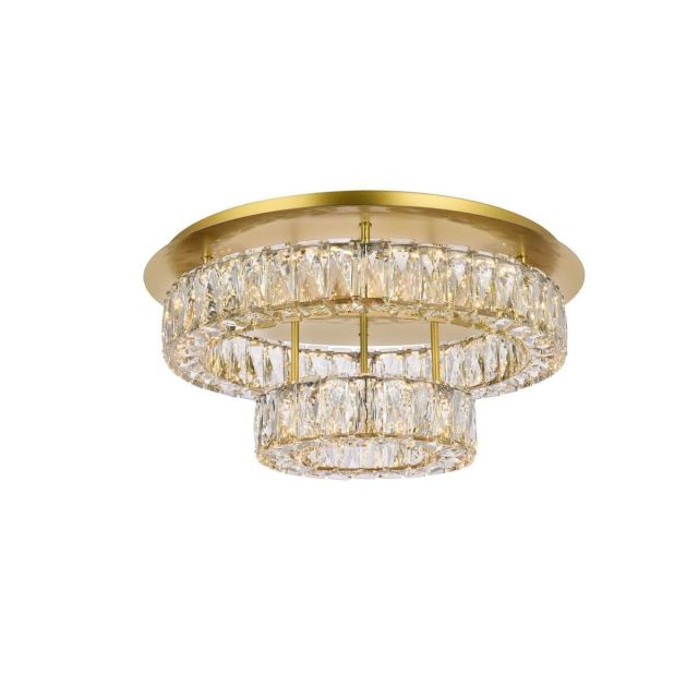 Elegant Lighting 3503F22L2G Monroe 2 Light 22 inch LED Double Flush Mount in Gold with Clear Crystal