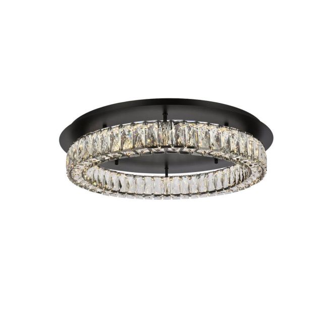 Elegant Lighting 3503F26BK Monroe 26 inch LED Flush Mount in Black with Clear Crystal