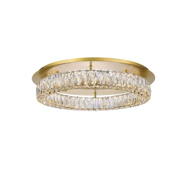 Elegant Lighting Monroe 26 Inch LED Crystal Flush Mount in Gold with Clear Royal Cut Crystal 3503F26G