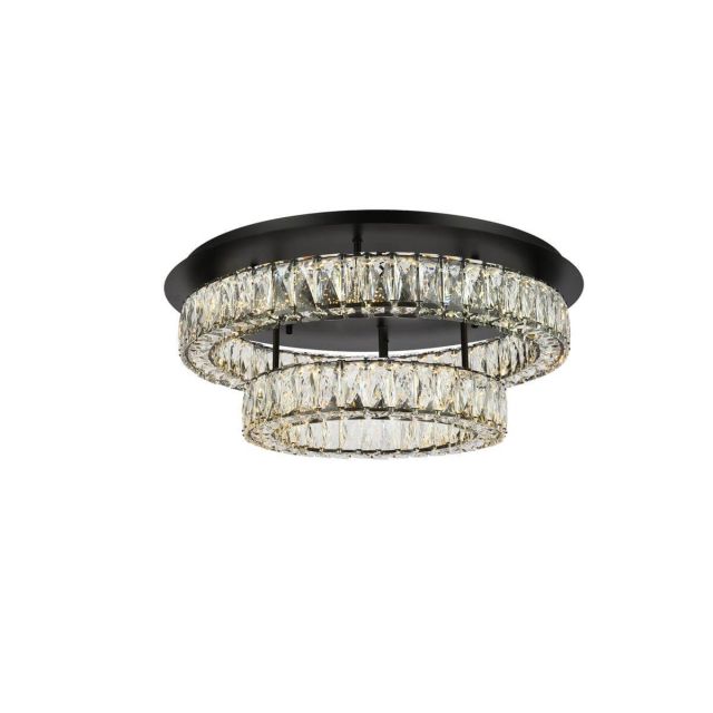 Elegant Lighting Monroe 2 Light 26 inch LED Double Flush Mount in Black with Clear Crystal 3503F26L2BK