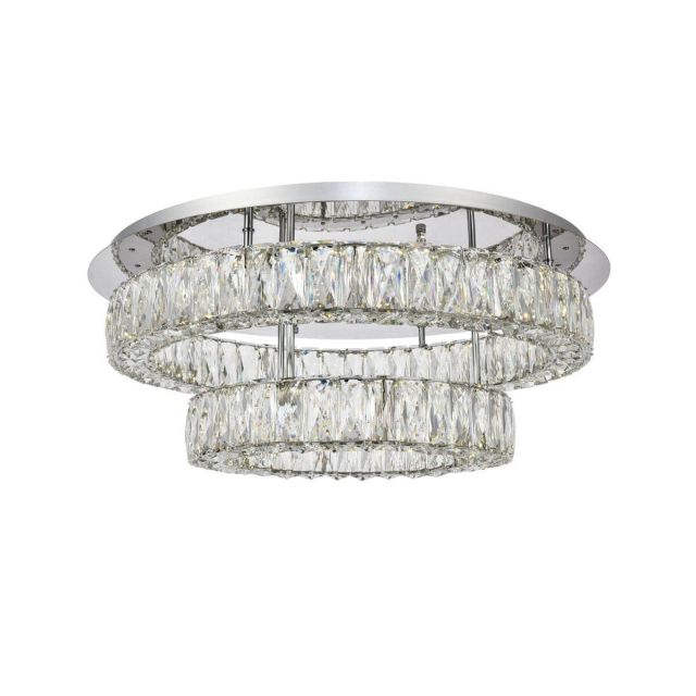 Elegant Lighting Monroe 26 Inch LED Light 2 Tier LED Flush Mount in Chrome with Royal Cut Clear Crystal 3503F26L2C