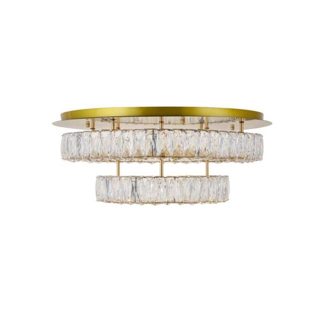 Elegant Lighting 3503F26L2G Monroe 2 Light 26 Inch LED Crystal Flush Mount in Gold with Clear Royal Cut Crystal