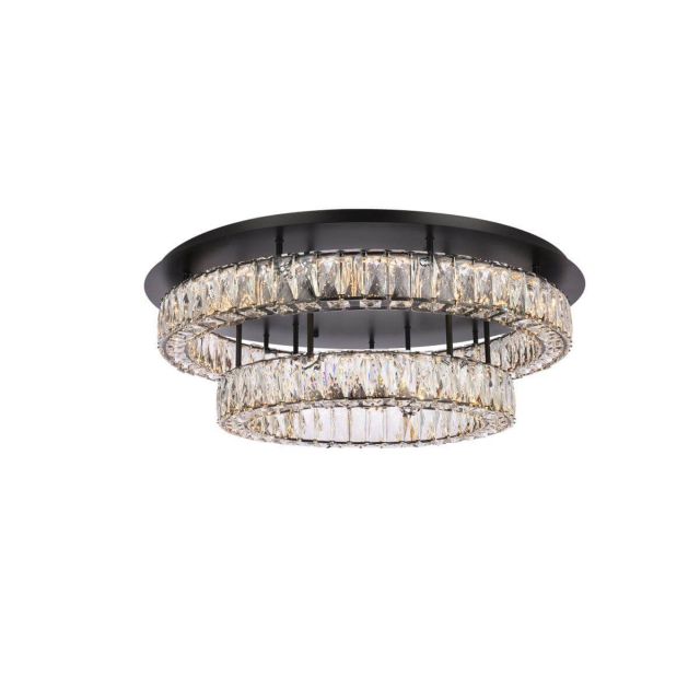 Elegant Lighting Monroe 2 Light 30 inch LED Double Flush Mount in Black with Clear Crystal 3503F30L2BK