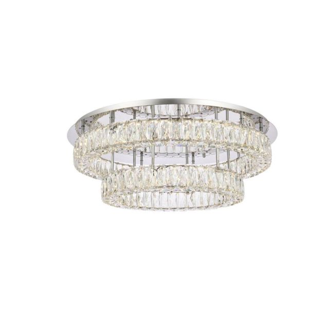 Elegant Lighting Monroe 2 Light 30 inch LED Double Flush Mount in Chrome with Clear Crystal 3503F30L2C
