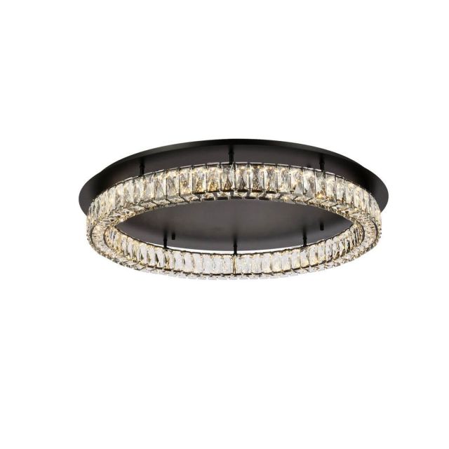 Elegant Lighting 3503F33BK Monroe 33 inch LED Flush Mount in Black with Clear Crystal