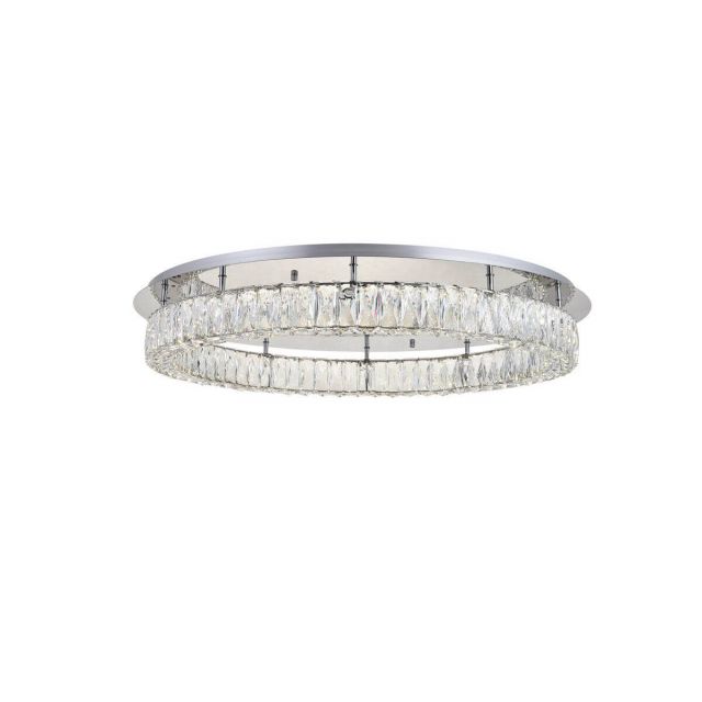 Elegant Lighting 3503F33C Monroe 34 Inch LED Crystal Flush Mount in Chrome with Clear Royal Cut Crystal