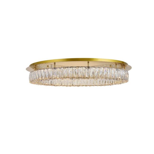 Elegant Lighting 3503F33G Monroe 34 Inch LED Crystal Flush Mount in Gold with Clear Royal Cut Crystal