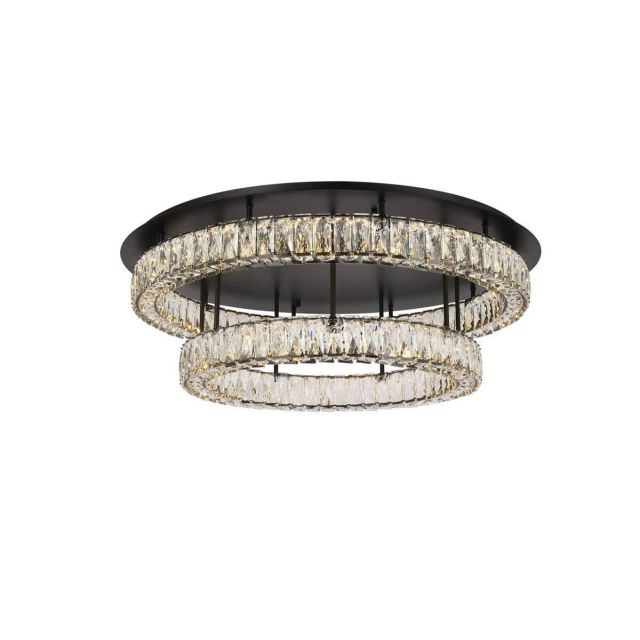 Elegant Lighting Monroe 2 Light 33 inch LED Double Flush Mount in Black with Clear Crystal 3503F33L2BK