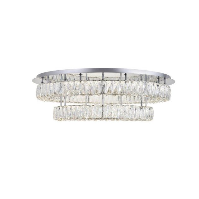 Elegant Lighting 3503F33L2C Monroe 34 Inch LED Crystal Flush Mount in Chrome with Clear Royal Cut Crystal