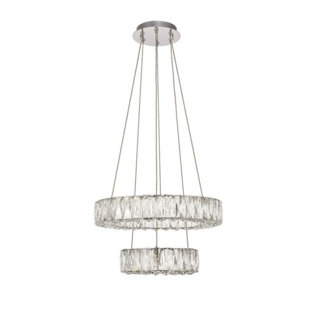 Elegant Lighting 3503G18C Monroe 18 Inch 2 Tier LED Pendant in Chrome with Royal Cut Clear Crystal