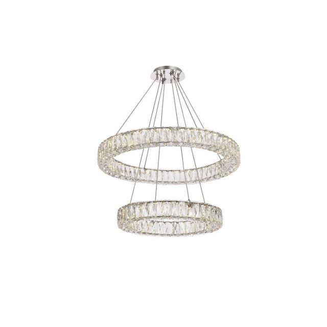 Elegant Lighting 3503G28C Monroe 2 Light 28 inch Double Ring LED Chandelier in Chrome with Clear Crystal