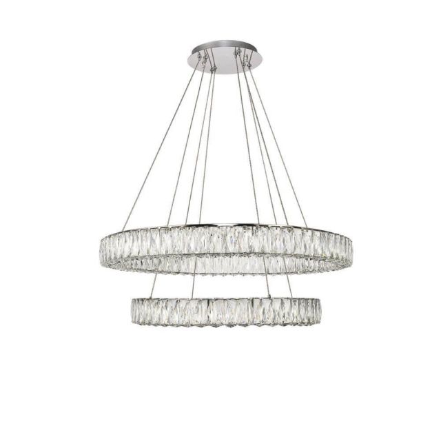 Elegant Lighting 3503G32C Monroe 32 Inch 2 Tier LED Chandelier in Chrome with Royal Cut Clear Crystal