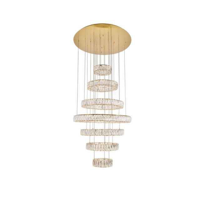 Elegant Lighting Monroe 34 Inch LED Crystal Chandelier in Gold with Clear Royal Cut Crystal 3503G34G