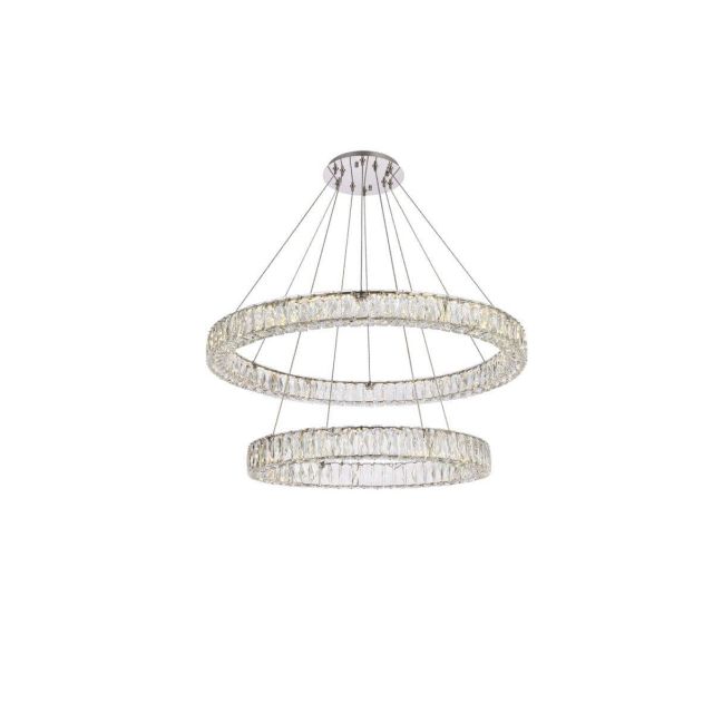 Elegant Lighting Monroe 2 Light 36 inch Double Ring LED Chandelier in Chrome with Clear Crystal 3503G36C