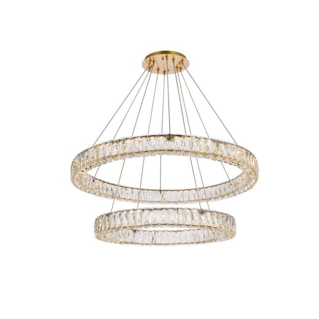 Elegant Lighting Monroe 2 Light 36 inch Double Ring LED Chandelier in Gold with Clear Crystal 3503G36G