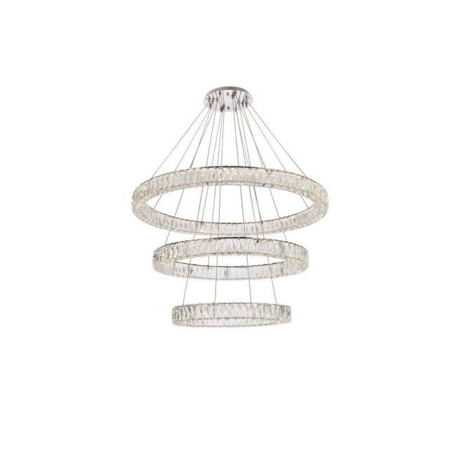 Elegant Lighting 3503G41LC Monroe 3 Light 41 inch Triple Ring LED Chandelier in Chrome with Clear Crystal