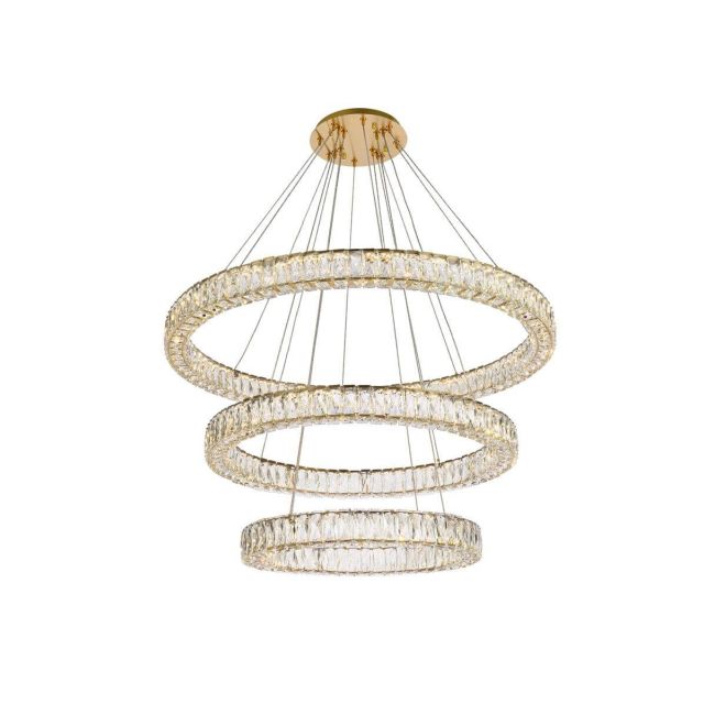 Elegant Lighting 3503G41LG Monroe 3 Light 41 inch Triple Ring LED Chandelier in Gold with Clear Crystal