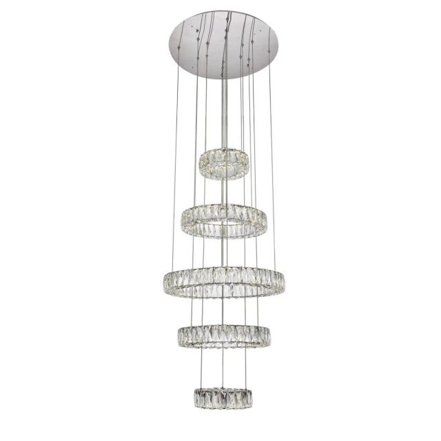 Elegant Lighting 3503G5LC Monroe 26 Inch 5 Tier LED Chandelier in Chrome with Royal Cut Clear Crystal