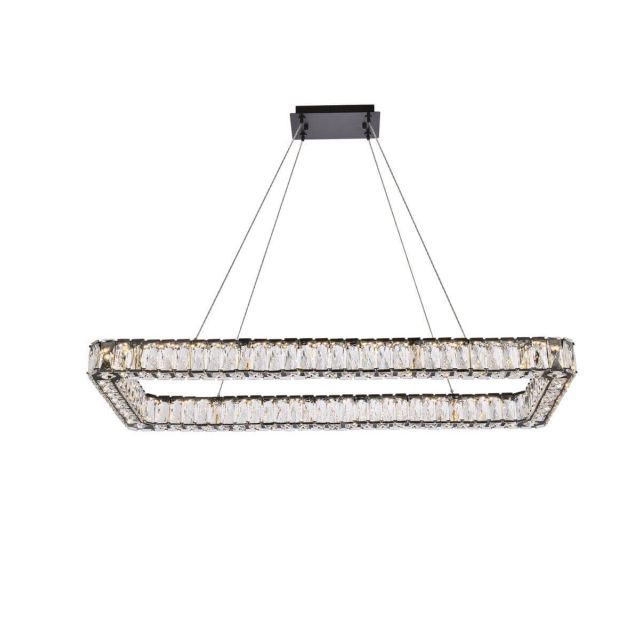 Elegant Lighting Monroe 42 inch LED Rectangle Pendant in Black with Clear Crystal 3504D42L1BK