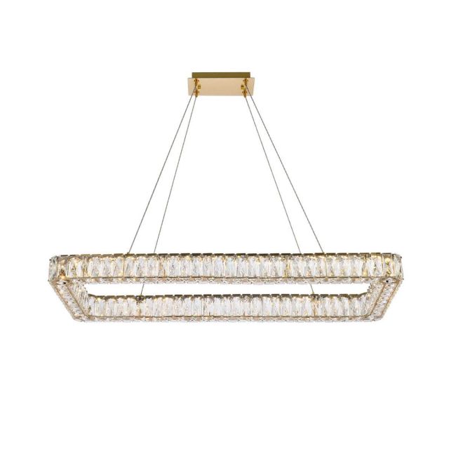 Elegant Lighting Monroe 42 inch LED Rectangle Pendant in Gold with Clear Crystal 3504D42L1G