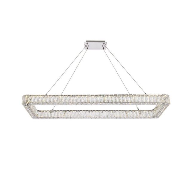 Elegant Lighting Monroe 50 inch LED Rectangle Pendant in Chrome with Clear Crystal 3504D50L1C