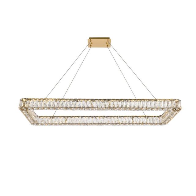 Elegant Lighting 3504D50L1G Monroe 50 inch LED Rectangle Pendant in Gold with Clear Crystal
