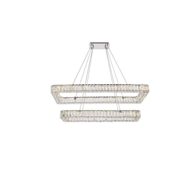 Elegant Lighting 3504G42L2C Monroe 2 Light 42 inch LED Double Rectangle Pendant in Chrome with Clear Crystal