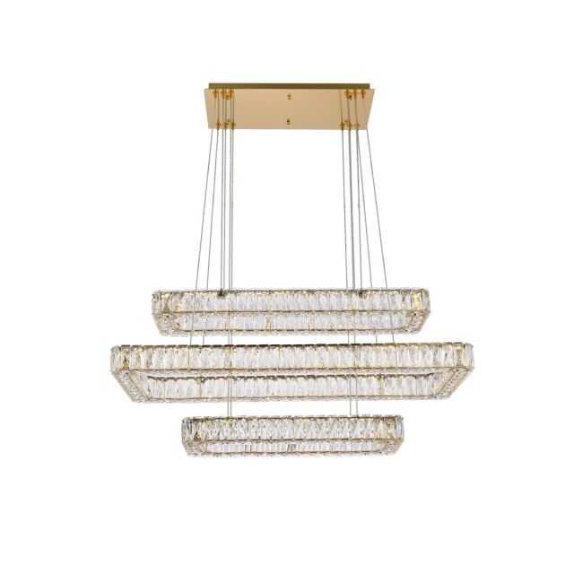 Elegant Lighting 3504G42L3G Monroe 3 Light 42 inch LED Triple Rectangle Pendant in Gold with Clear Crystal