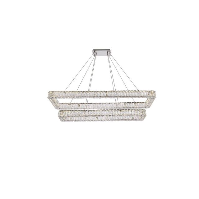 Elegant Lighting Monroe 2 Light 50 inch LED Double Rectangle Pendant in Chrome with Clear Crystal 3504G50L2C