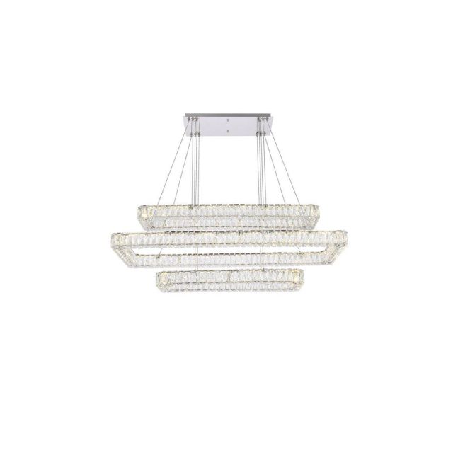 Elegant Lighting Monroe 3 Light 50 inch LED Triple Rectangle Pendant in Chrome with Clear Crystal 3504G50L3C
