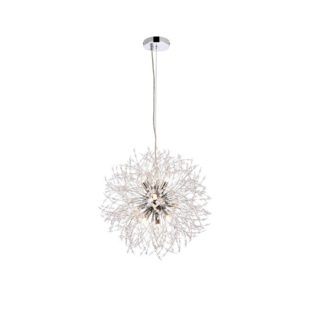Elegant Lighting Solace 9 Light 18 Inch Pendant in Chrome with Clear Royal Cut Crystal 3507D18C