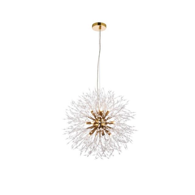 Elegant Lighting Solace 12 Light 24 Inch Pendant in Gold with Clear Royal Cut Crystal 3507D24G