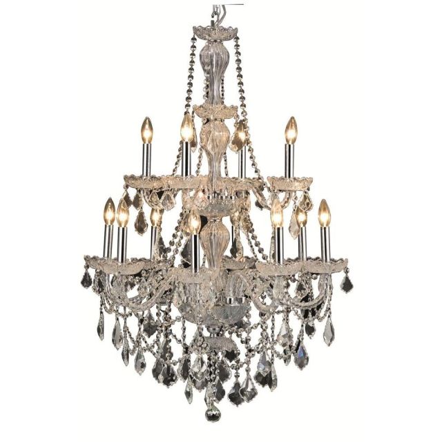Elegant Lighting Giselle 12 Light 28 Inch Crystal Chandelier In Chrome With Royal Cut Clear Crystal V7890D28C/RC