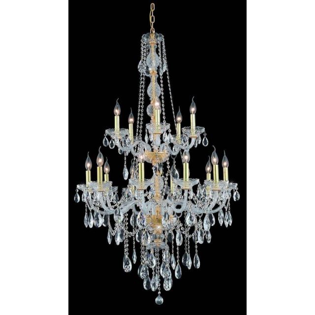 Elegant Lighting 7915G33G/RC Verona 15 Light 33 Inch Crystal Chandelier In Gold With Royal Cut Clear Crystal