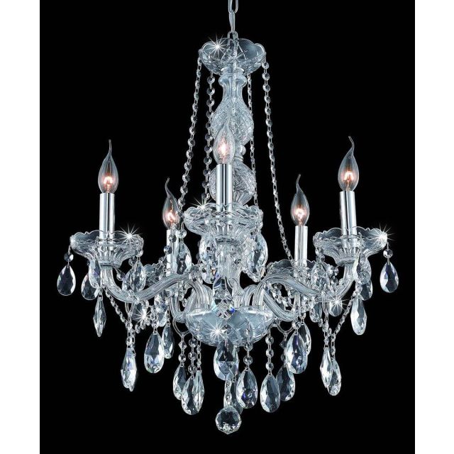 Elegant Lighting 7955D21C/RC Verona 5 Light 21 Inch Crystal Chandelier In Chrome With Royal Cut Clear Crystal