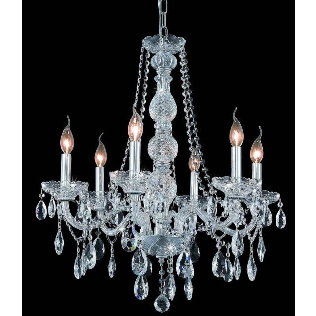 Elegant Lighting 7956D24C/RC Verona 6 Light 24 Inch Crystal Chandelier In Chrome With Royal Cut Clear Crystal