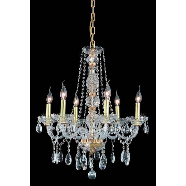 Elegant Lighting 7956D24G/RC Verona 6 Light 24 Inch Crystal Chandelier In Gold With Royal Cut Clear Crystal