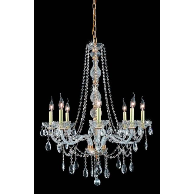 Elegant Lighting 7958D28G/RC Verona 8 Light 28 Inch Crystal Chandelier In Gold With Royal Cut Clear Crystal