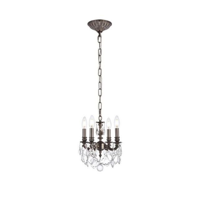 Elegant Lighting Lillie 4 Light 10 Inch Pendant In Pewter With Royal Cut Clear Crystal 9104D10PW/RC
