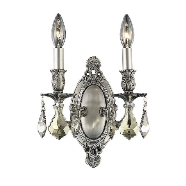 Elegant Lighting Rosalia 2 Light 11 Inch Tall Wall Sconce In Pewter With Royal Cut Golden Teak Crystal 9202W9PW-GT/RC