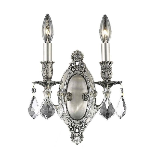 Elegant Lighting 9202W9PW/RC Rosalia 2 Light 11 Inch Tall Wall Sconce In Pewter With Royal Cut Clear Crystal