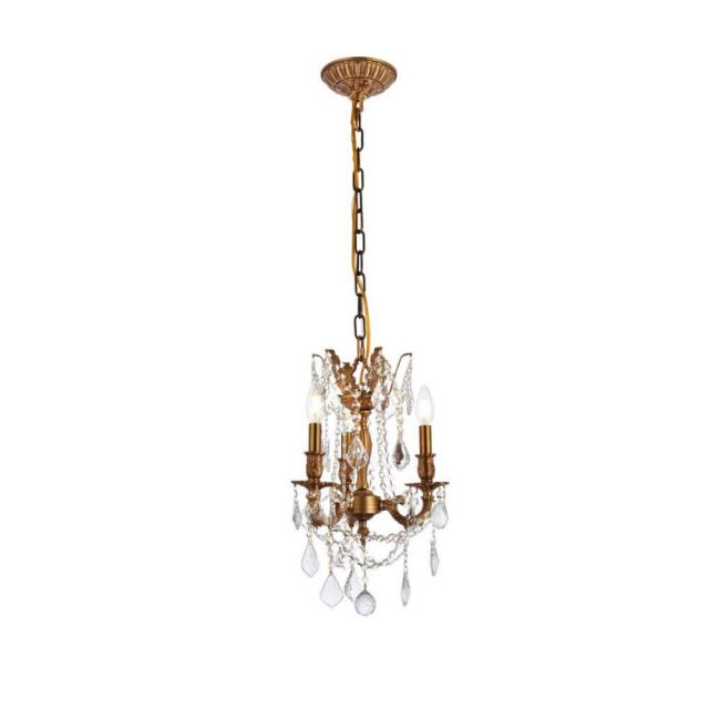 Elegant Lighting Rosalia 3 Light 13 Inch Pendant In French Gold With Royal Cut Clear Crystal 9203D13FG/RC