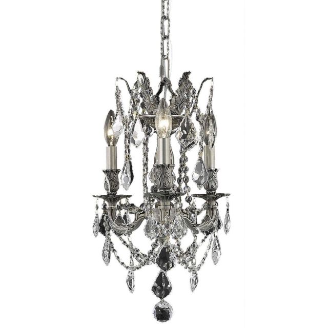 Elegant Lighting Rosalia 3 Light 13 Inch Pendant In Pewter With Royal Cut Clear Crystal 9203D13PW/RC