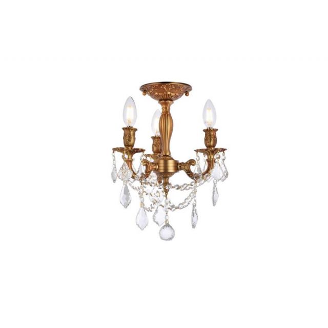 Elegant Lighting Rosalia 3 Light 13 Inch Flush Mount In French Gold With Royal Cut Clear Crystal 9203F13FG/RC