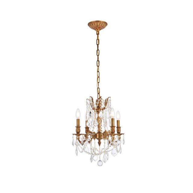 Elegant Lighting 9204D17FG/RC Rosalia 4 Light 17 Inch Pendant In French Gold With Royal Cut Clear Crystal