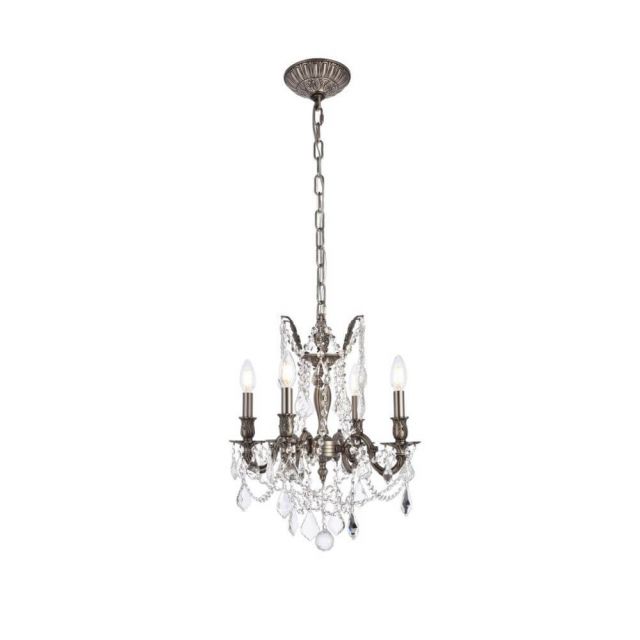 Elegant Lighting 9204D17PW/RC Rosalia 4 Light 17 Inch Pendant In Pewter With Royal Cut Clear Crystal