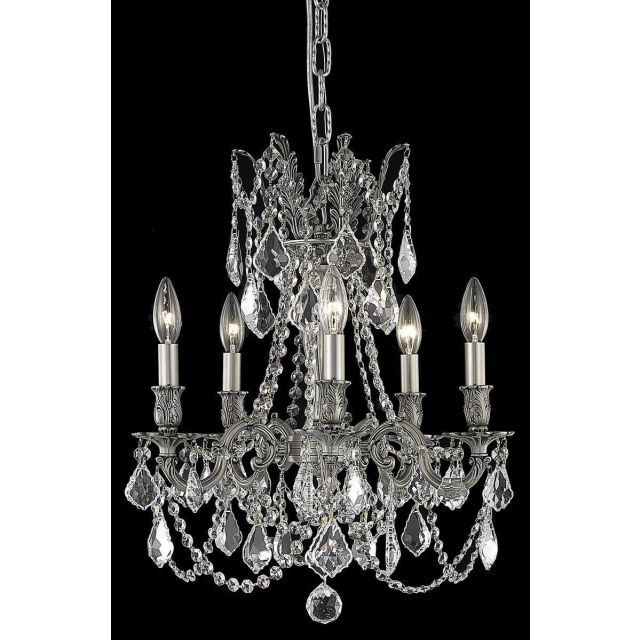 Elegant Lighting 9205D18PW/RC Rosalia 5 Light 18 Inch Pendant In Pewter With Royal Cut Clear Crystal